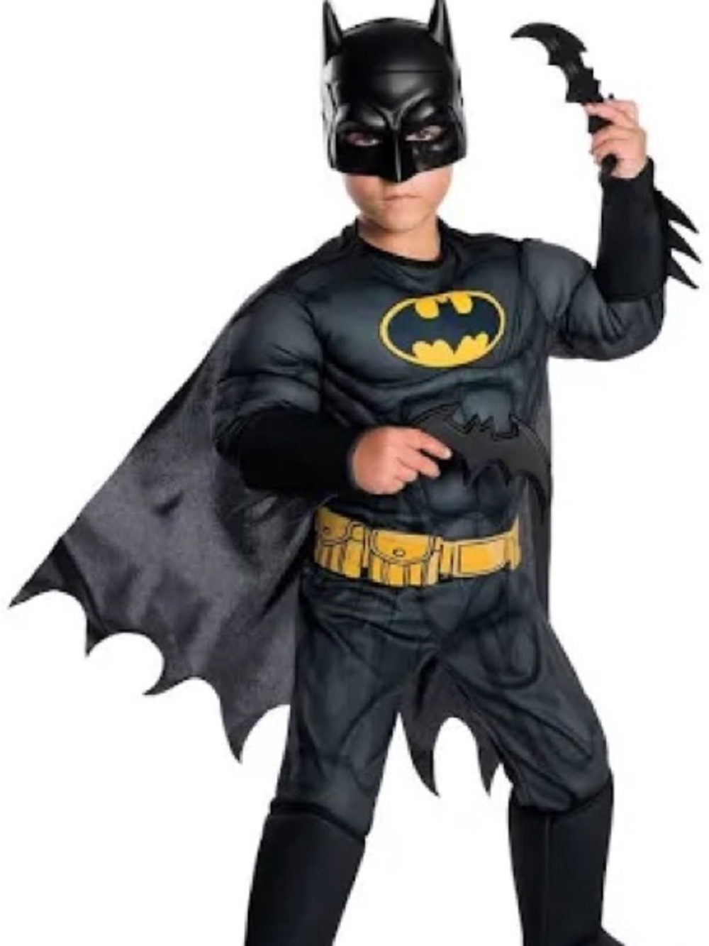 Kids Superhero Batman Puff Chest Costume - Black and Yellow Large